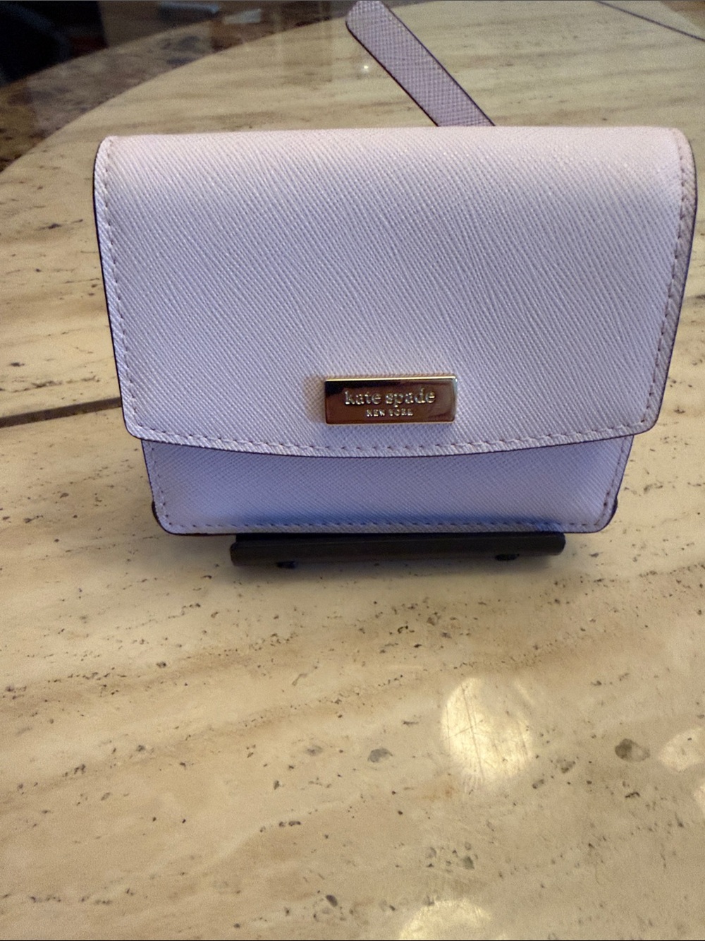 kate spade Lilac Saffiano Flap Wallet with Gold Plaque